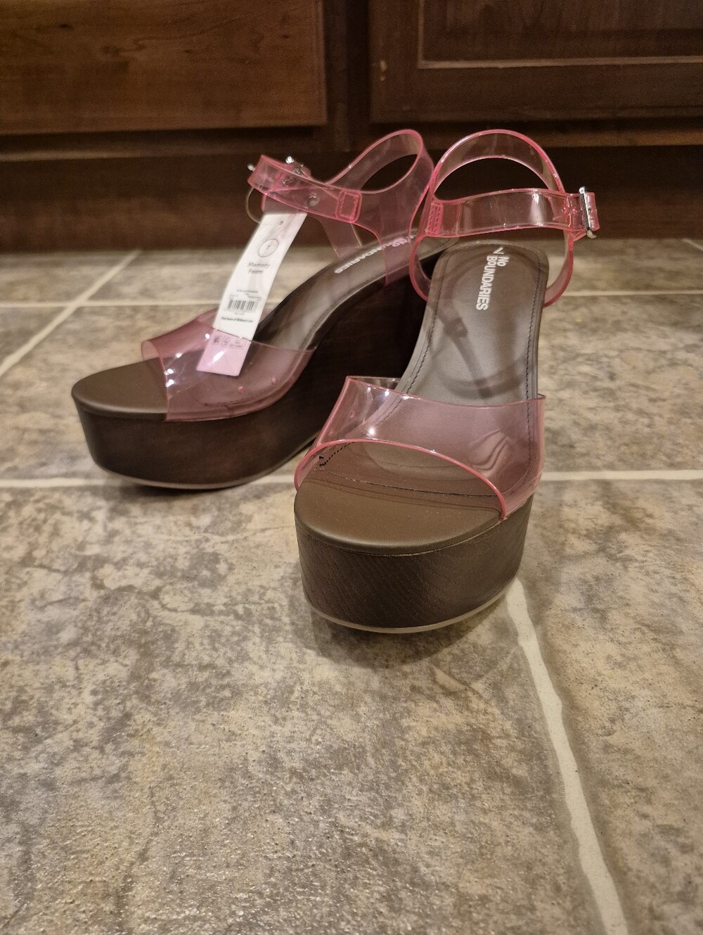 NWT No Boundaries Pink Strappy Lucite Platform Wedge Sandals Assortment Of Sizes